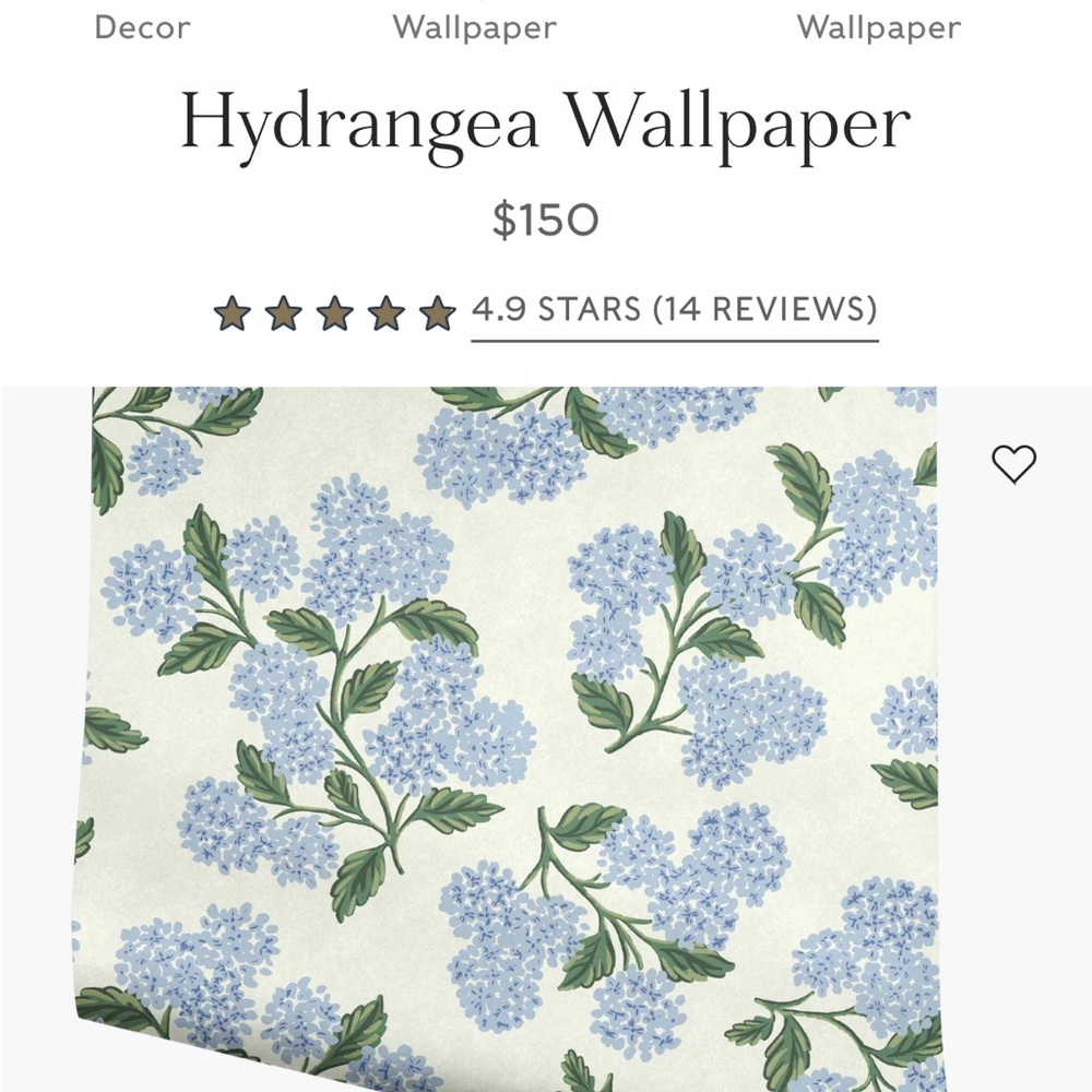 White & Blue Hydrangea Rifle Paper Wallpaper